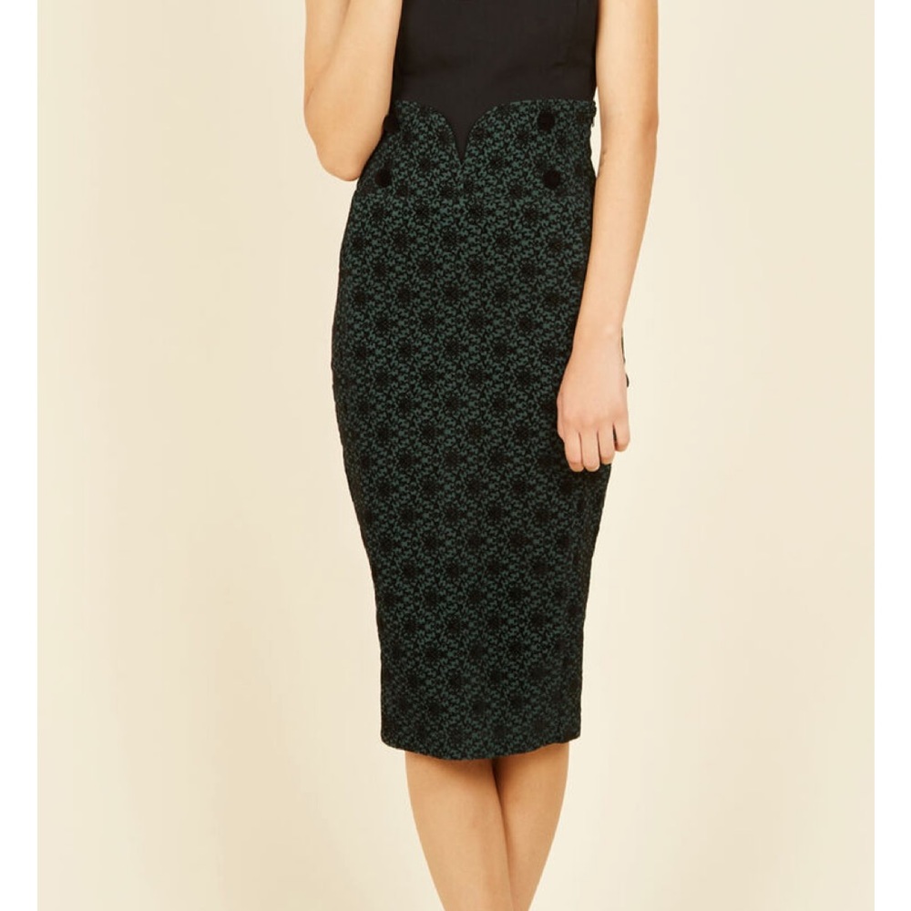 Collectif velvet embroidered midi skirt